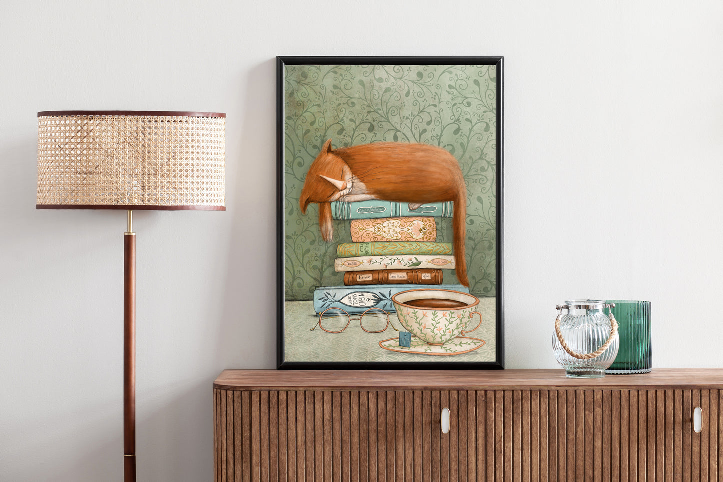Cat and books - Art print
