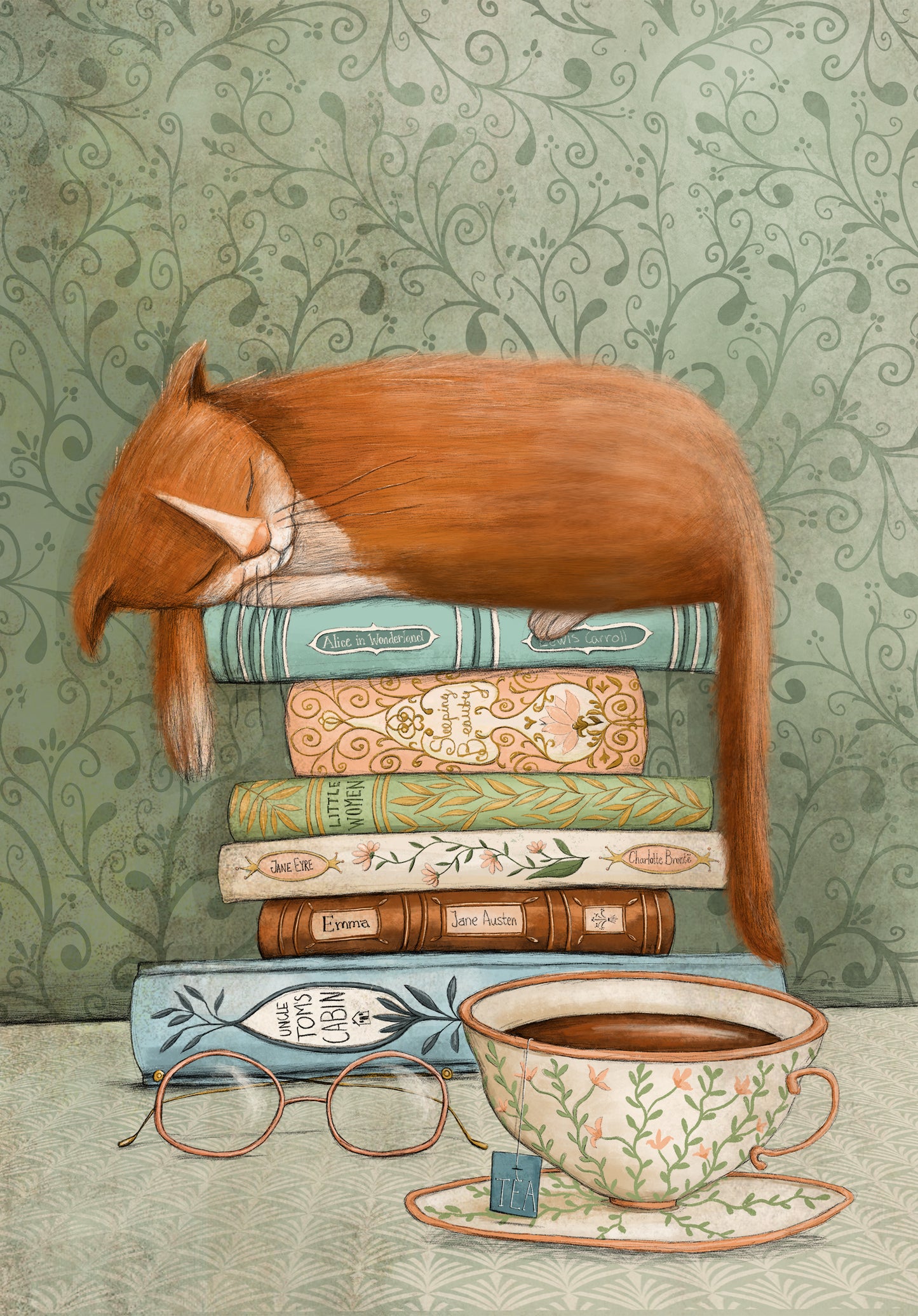 Cat and books - Art print