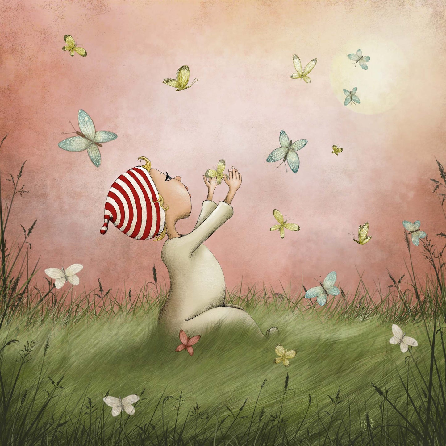 Playing with butterflies - Art print